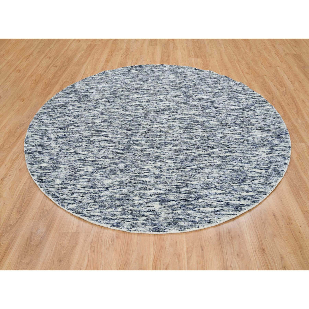 8'0" x 8'0" New Hand Loomed Blue Wool Round Oriental Rug - MOA10265248