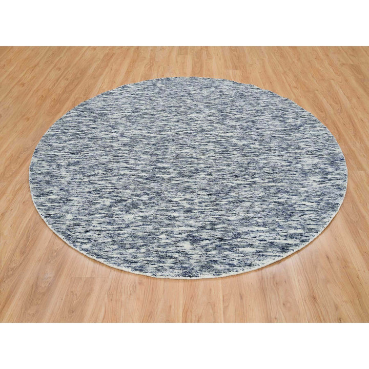 8'0" x 8'0" New Hand Loomed Blue Wool Round Oriental Rug - MOA10265248