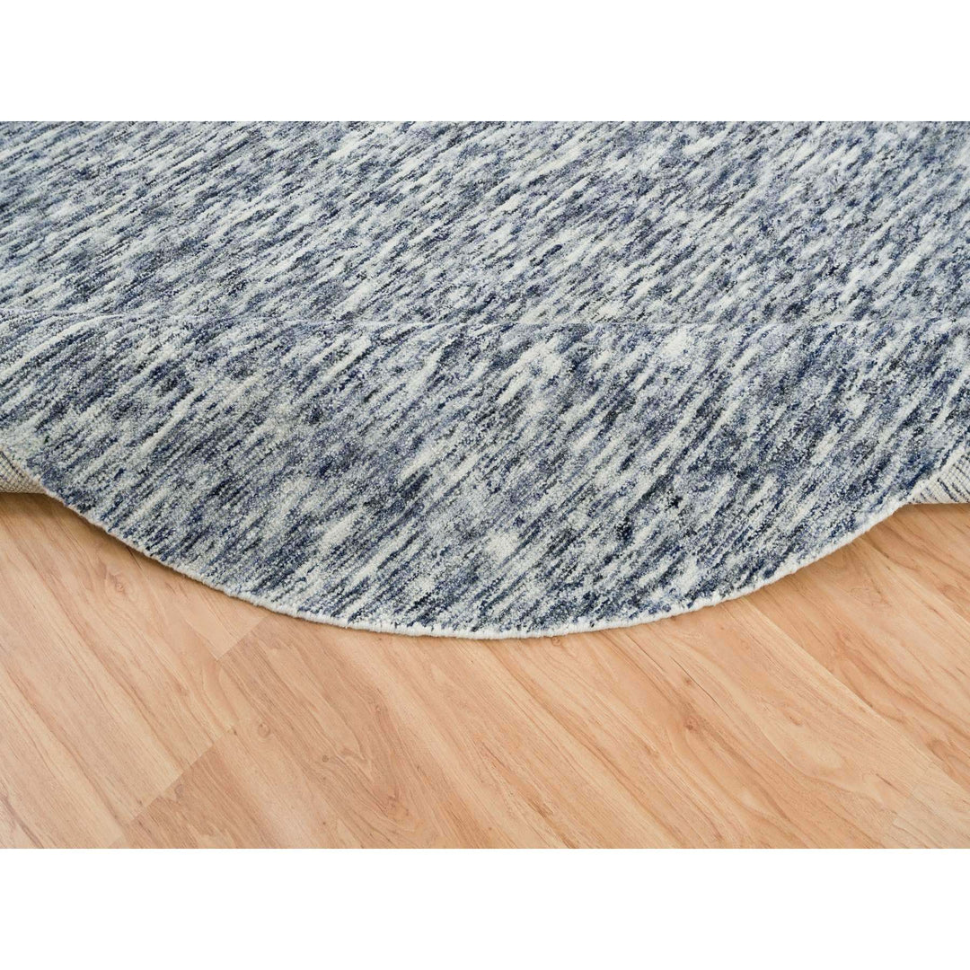 8'0" x 8'0" New Hand Loomed Blue Wool Round Oriental Rug - MOA10265248