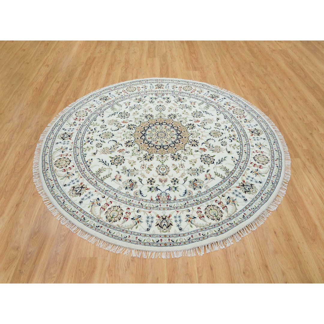 7'10" x 7'10" New Hand Knotted Ivory Cotton Round Oriental Rug - MOA10265298