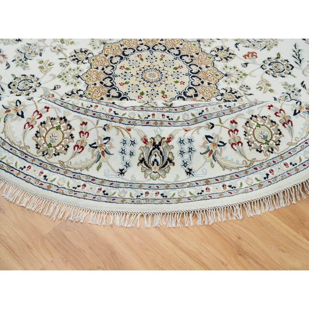 7'10" x 7'10" New Hand Knotted Ivory Cotton Round Oriental Rug - MOA10265298