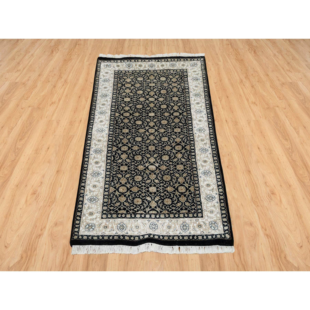 2'5" x 4'7" New Hand Knotted Black Cotton Rectangle Oriental Rug - MOA10265310