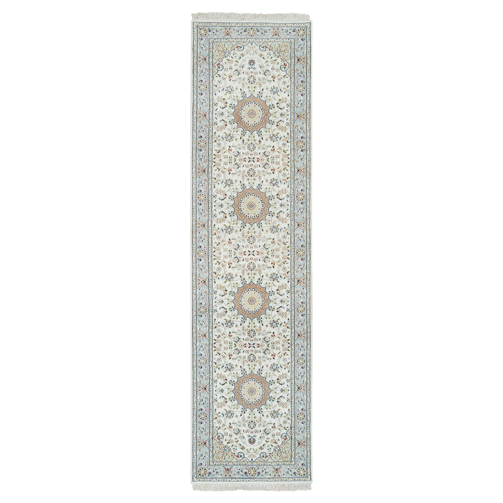 2'9" x 10'4" New Hand Knotted Ivory Cotton Runner Oriental Rug - MOA10265315