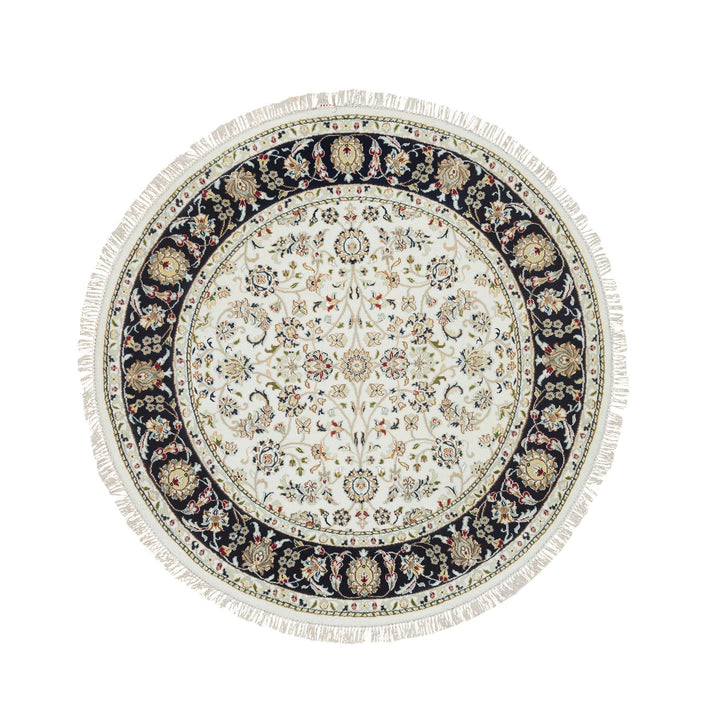 5'0" x 5'0" New Hand Knotted Ivory Cotton Round Oriental Rug - MOA10265322