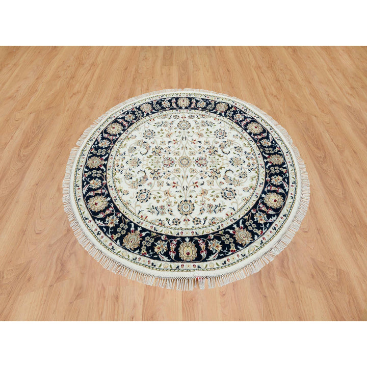 5'0" x 5'0" New Hand Knotted Ivory Cotton Round Oriental Rug - MOA10265322