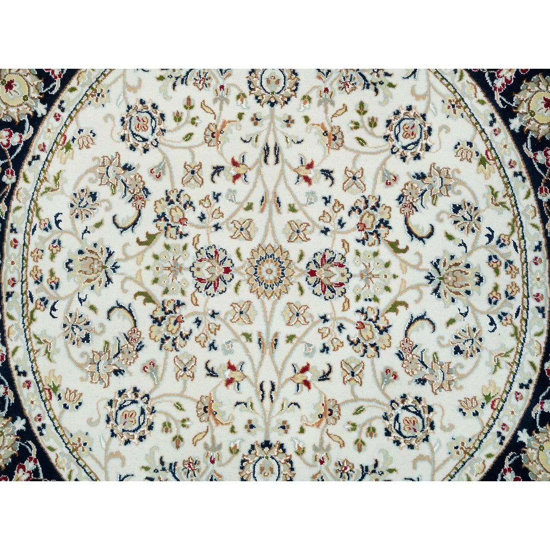 5'0" x 5'0" New Hand Knotted Ivory Cotton Round Oriental Rug - MOA10265322