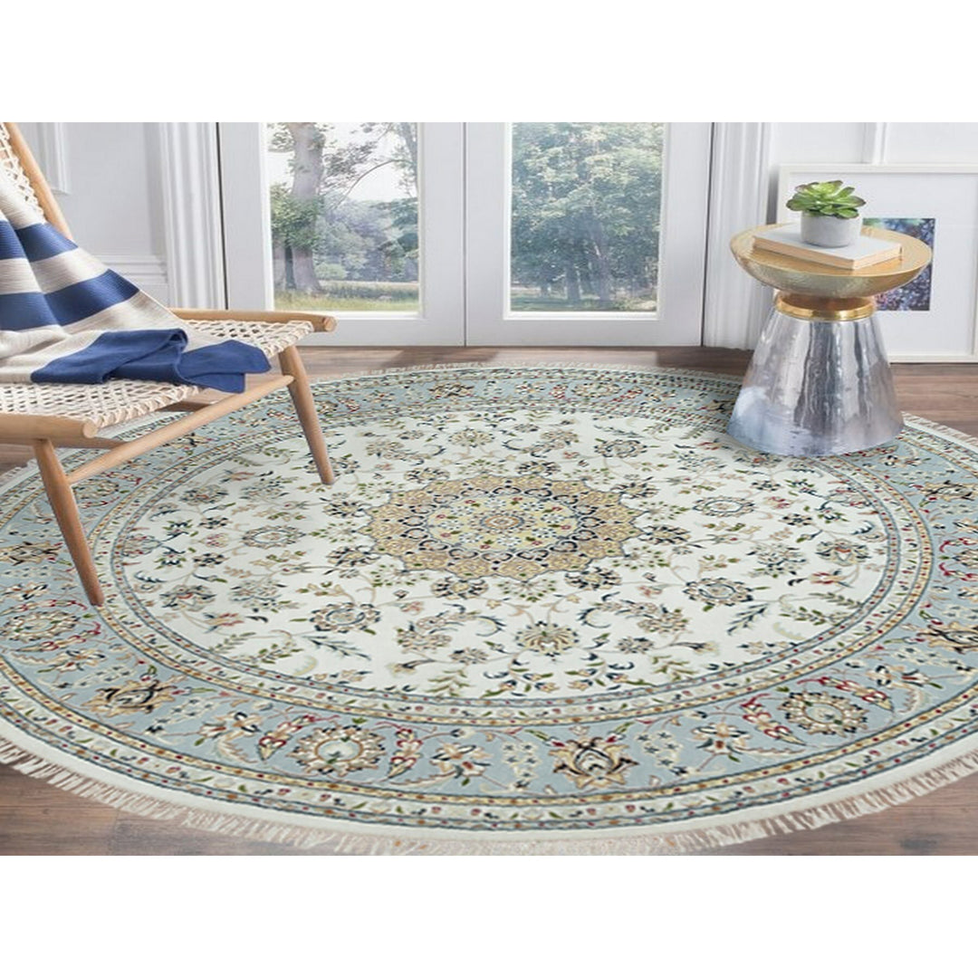 8'3" x 8'3" New Hand Knotted Ivory Cotton Round Oriental Rug - MOA10265331