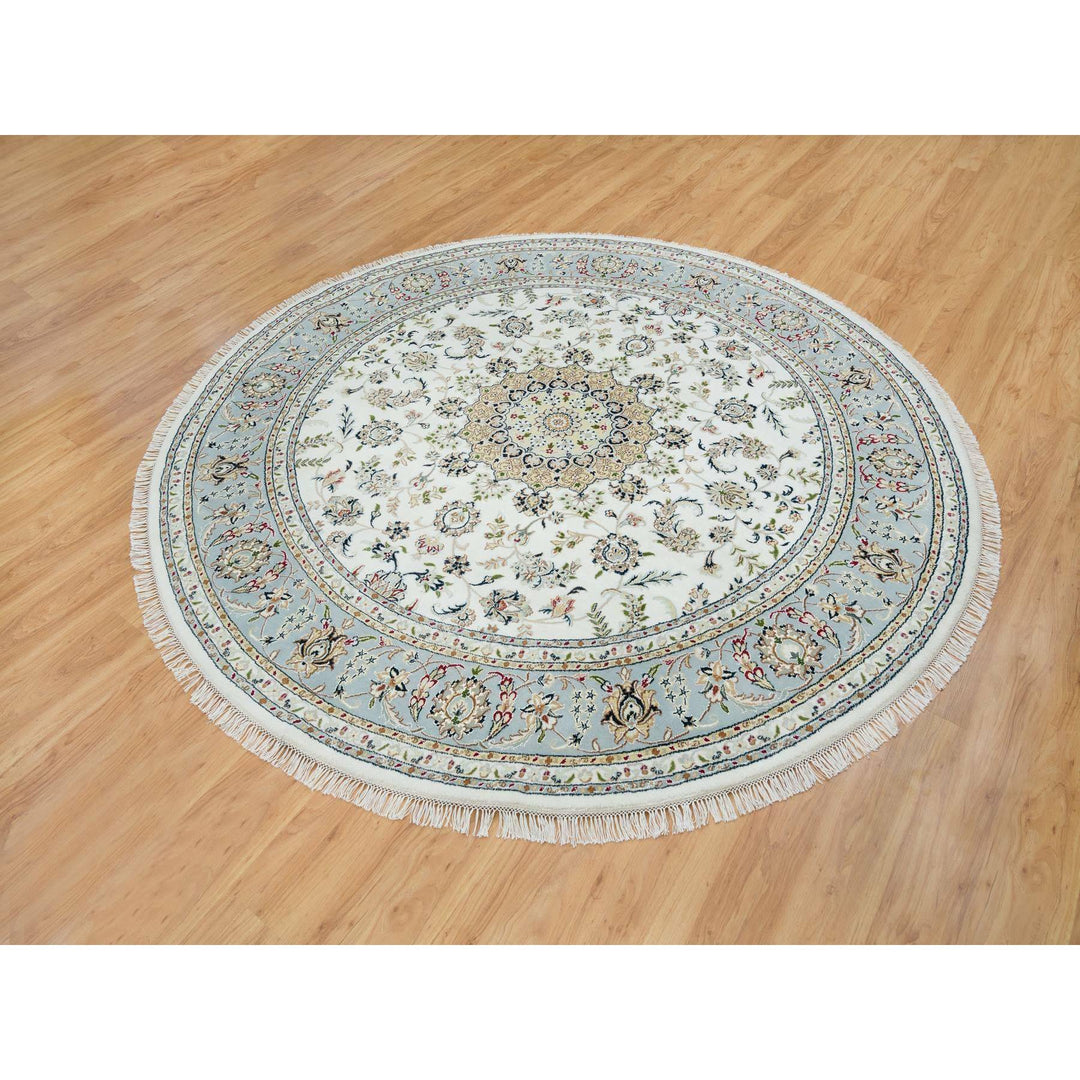 8'3" x 8'3" New Hand Knotted Ivory Cotton Round Oriental Rug - MOA10265331