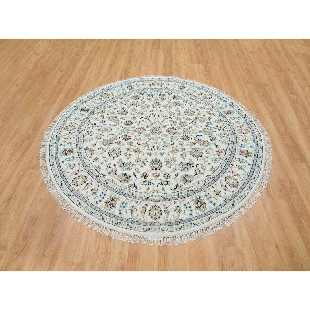 7'0" x 7'0" New Hand Knotted Ivory Cotton Round Oriental Rug - MOA10265332