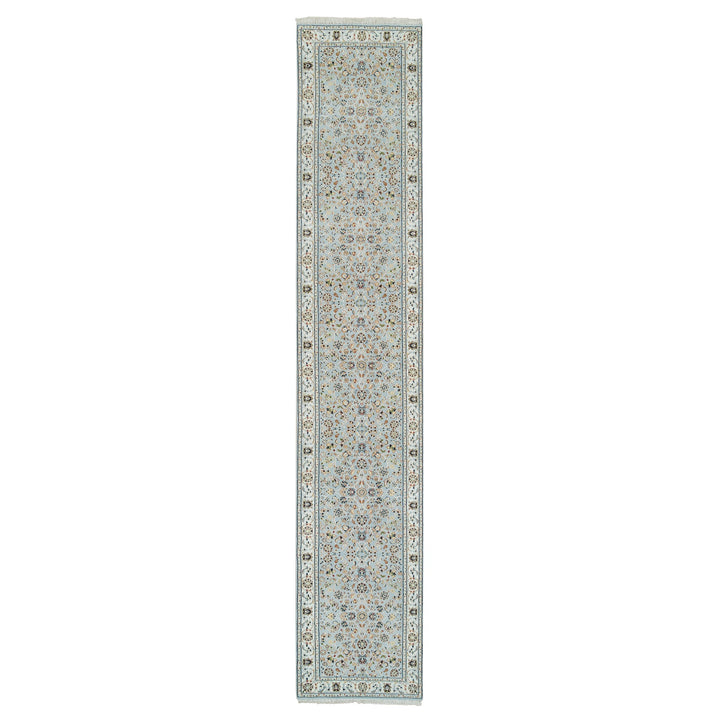 2'6" x 13'9" New Hand Knotted Blue Wool Runner Oriental Rug - MOA10265335