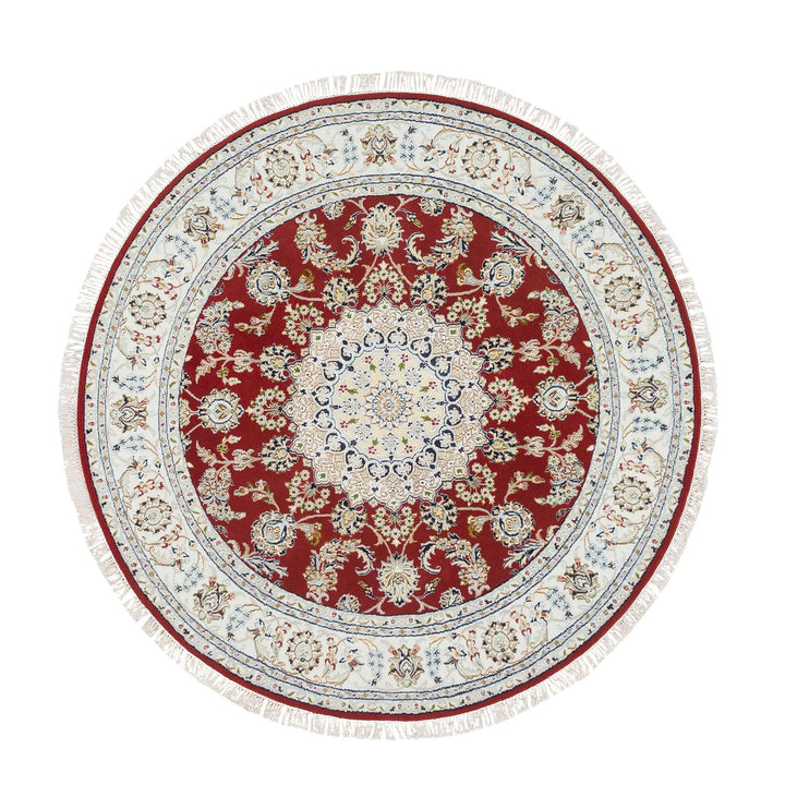 6'0" x 6'0" New Hand Knotted Red Cotton Round Oriental Rug - MOA10265380