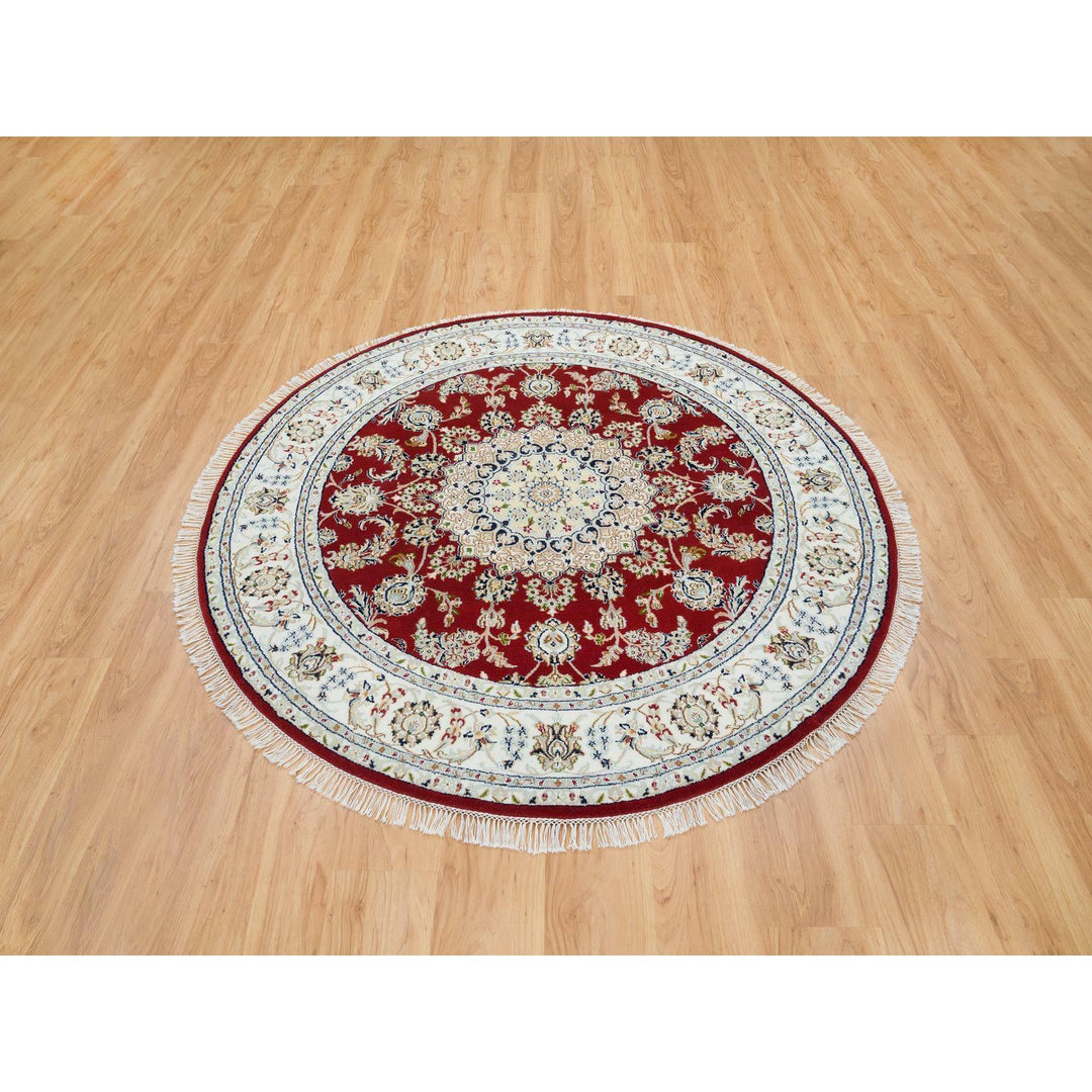 6'0" x 6'0" New Hand Knotted Red Cotton Round Oriental Rug - MOA10265380