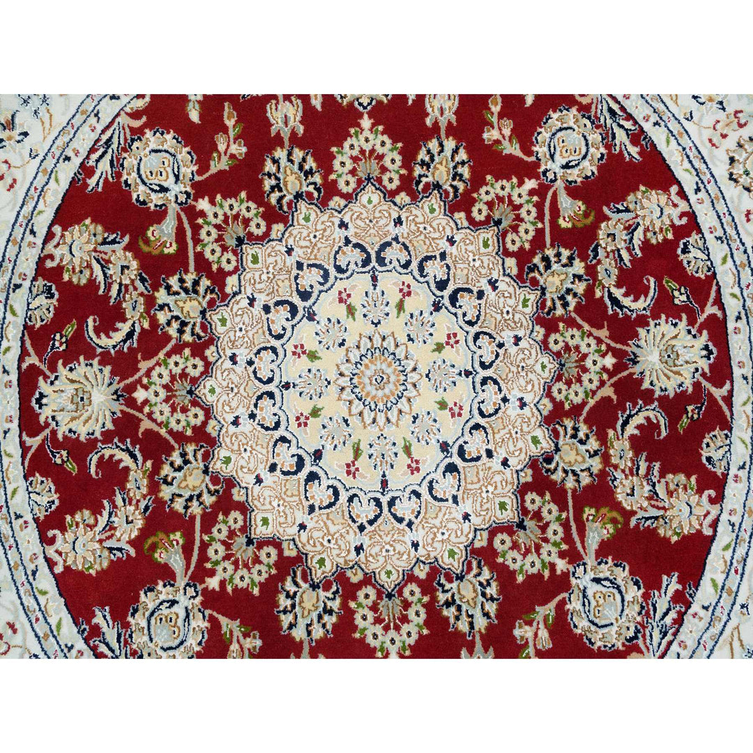 6'0" x 6'0" New Hand Knotted Red Cotton Round Oriental Rug - MOA10265380