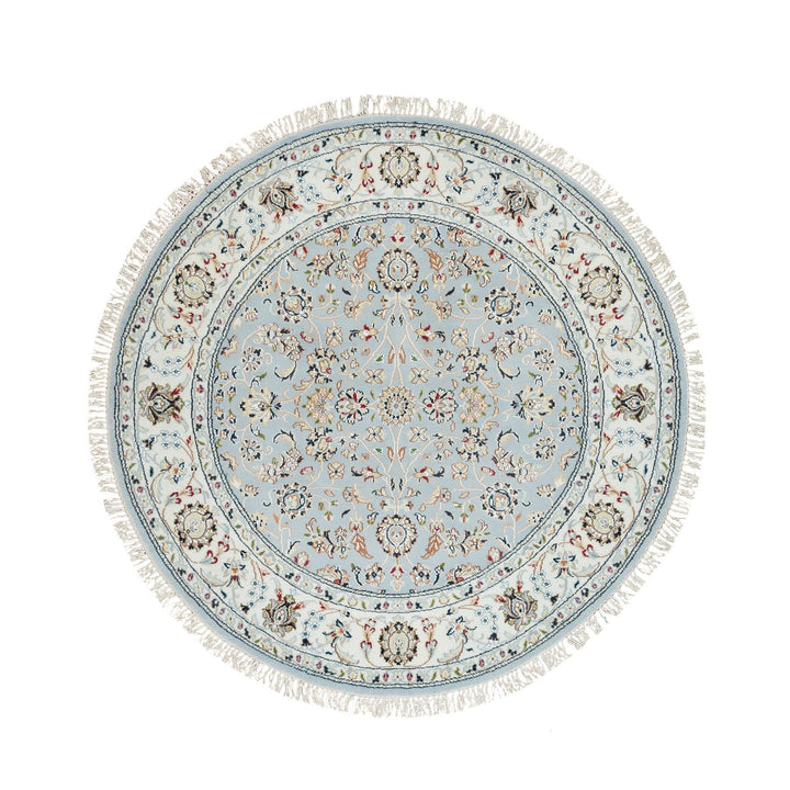 4'8" x 4'8" New Hand Knotted Blue Cotton Round Oriental Rug - MOA10265385