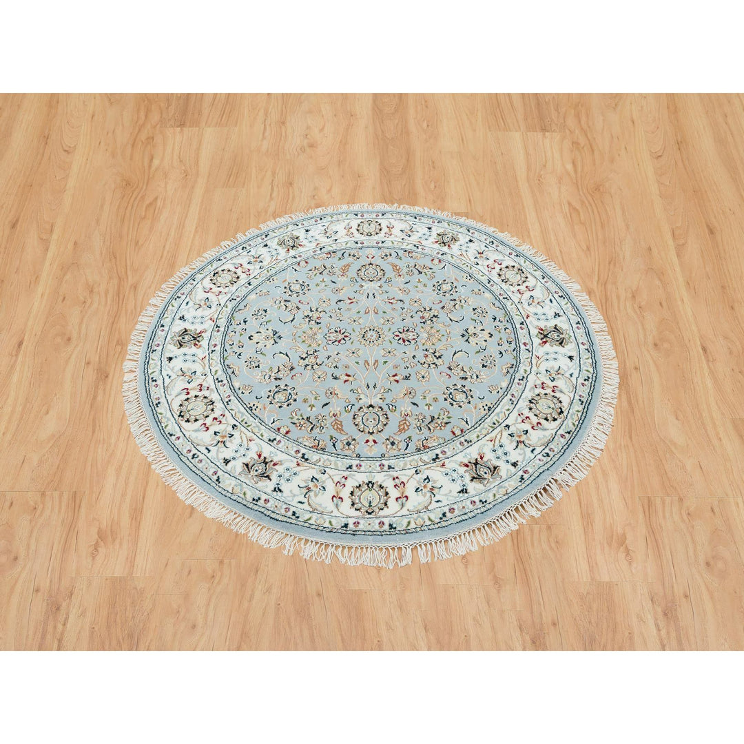 4'8" x 4'8" New Hand Knotted Blue Cotton Round Oriental Rug - MOA10265385