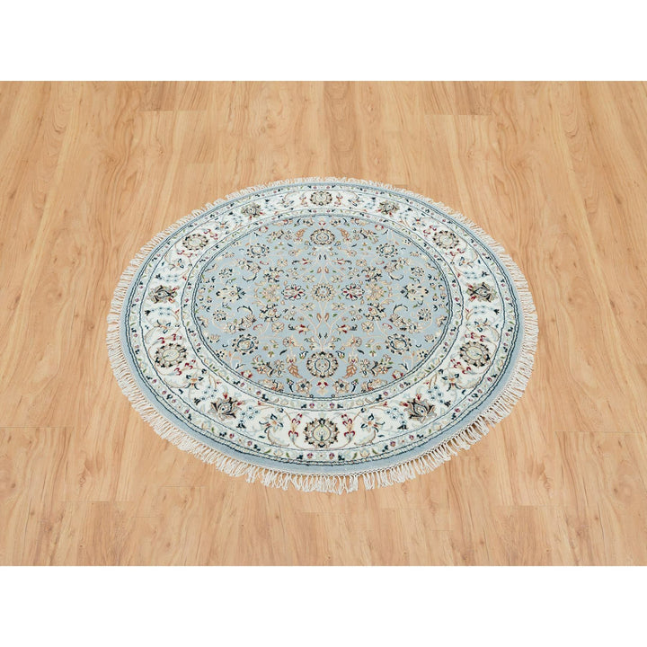 4'8" x 4'8" New Hand Knotted Blue Cotton Round Oriental Rug - MOA10265385