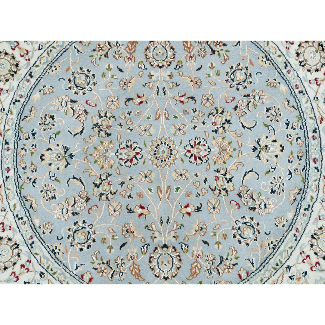 4'8" x 4'8" New Hand Knotted Blue Cotton Round Oriental Rug - MOA10265385