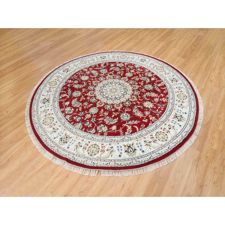 8'0" x 8'0" New Hand Knotted Red Cotton Round Oriental Rug - MOA10265390