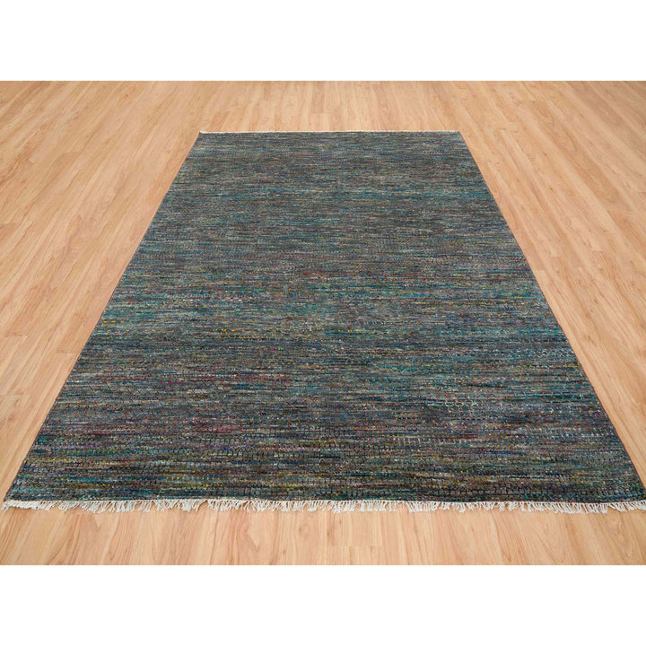 8'0" x 10'2" New Hand Knotted Grey Wool & Sari Silk Rectangle Oriental Rug - MOA10265415