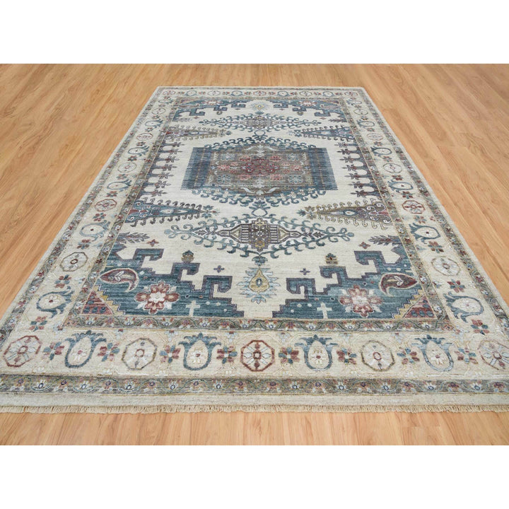 9'10" x 13'10" New Hand Knotted Ivory Wool Rectangle Oriental Rug - MOA10265434