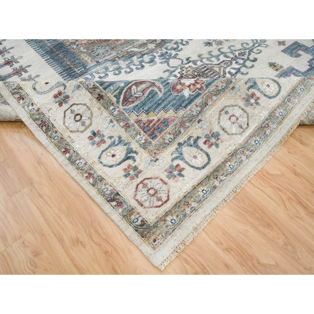 9'10" x 13'10" New Hand Knotted Ivory Wool Rectangle Oriental Rug - MOA10265434