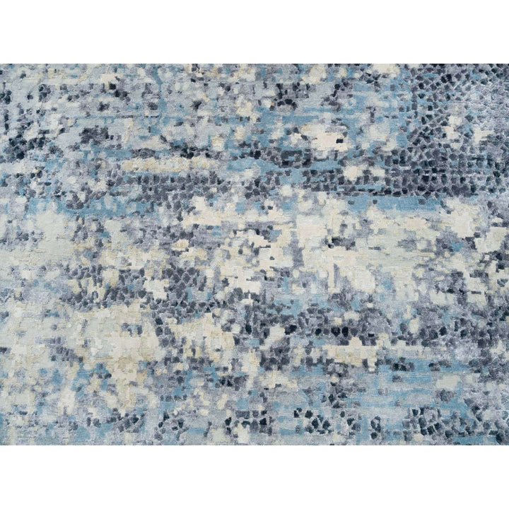 11'10" x 14'10" New Hand Knotted Blue Wool & Silk Rectangle Oriental Rug - MOA10265447