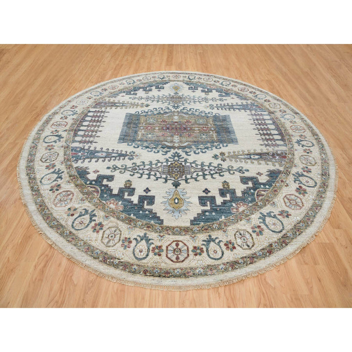 12'0" x 12'0" New Hand Knotted Ivory Wool Round Oriental Rug - MOA10265449