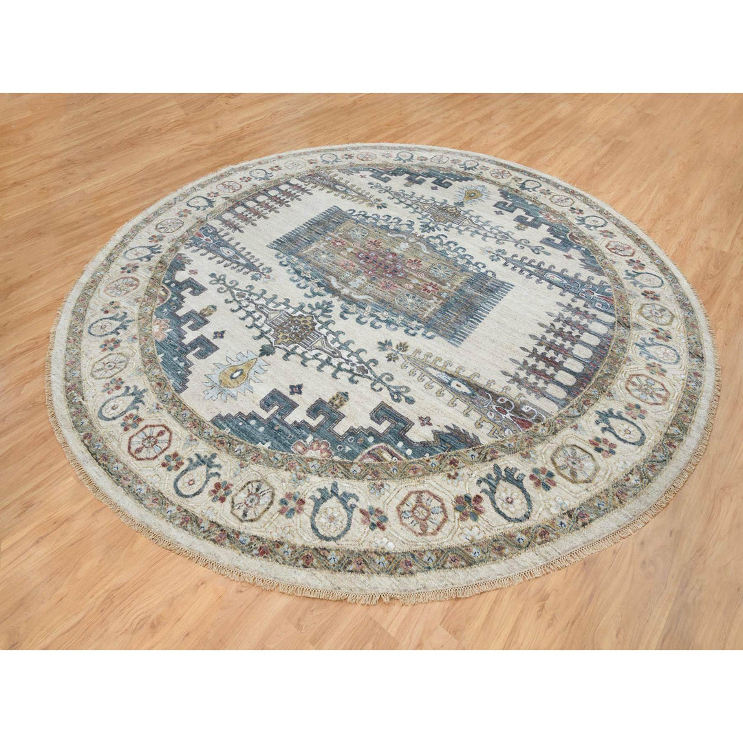 12'0" x 12'0" New Hand Knotted Ivory Wool Round Oriental Rug - MOA10265449