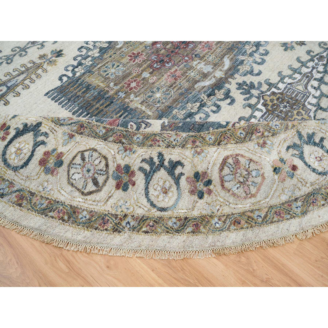 12'0" x 12'0" New Hand Knotted Ivory Wool Round Oriental Rug - MOA10265449