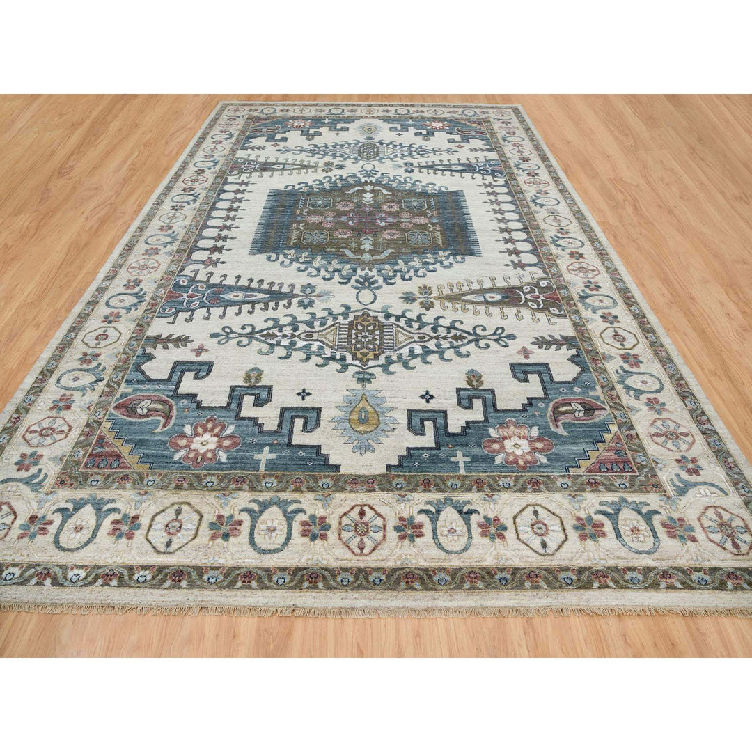 12'0" x 18'1" New Hand Knotted Ivory Wool Rectangle Oriental Rug - MOA10265453