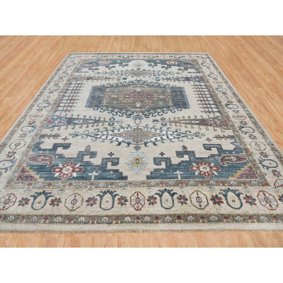 13'10" x 16'2" New Hand Knotted Ivory Wool Rectangle Oriental Rug - MOA10265456