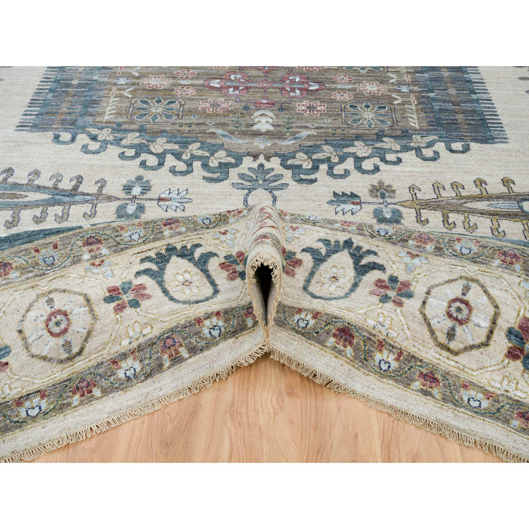 13'10" x 16'2" New Hand Knotted Ivory Wool Rectangle Oriental Rug - MOA10265456