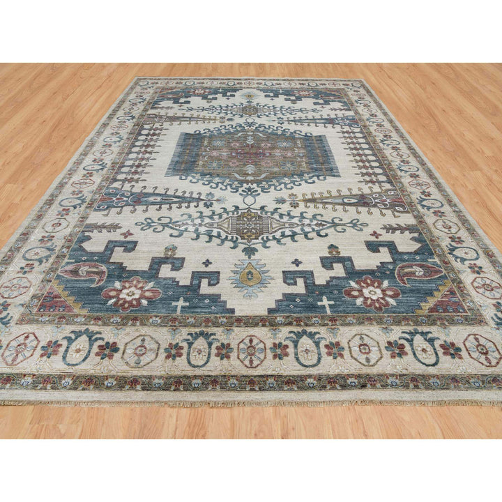 14'0" x 18'3" New Hand Knotted Ivory Wool Rectangle Oriental Rug - MOA10265457