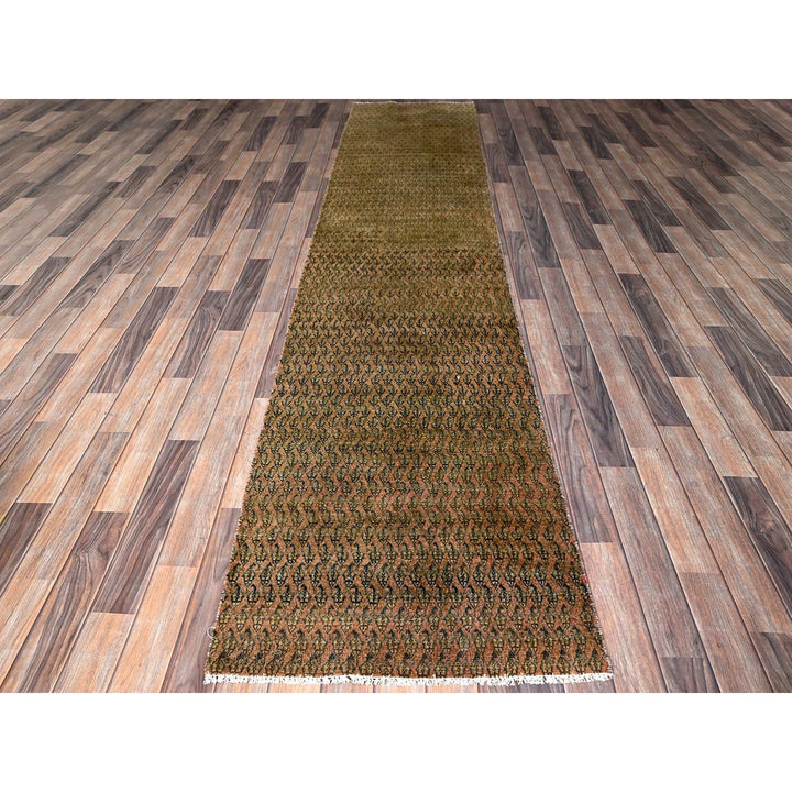 2'6" x 11'5" Vintage Hand Knotted Brown Wool Runner Oriental Rug - MOA102654