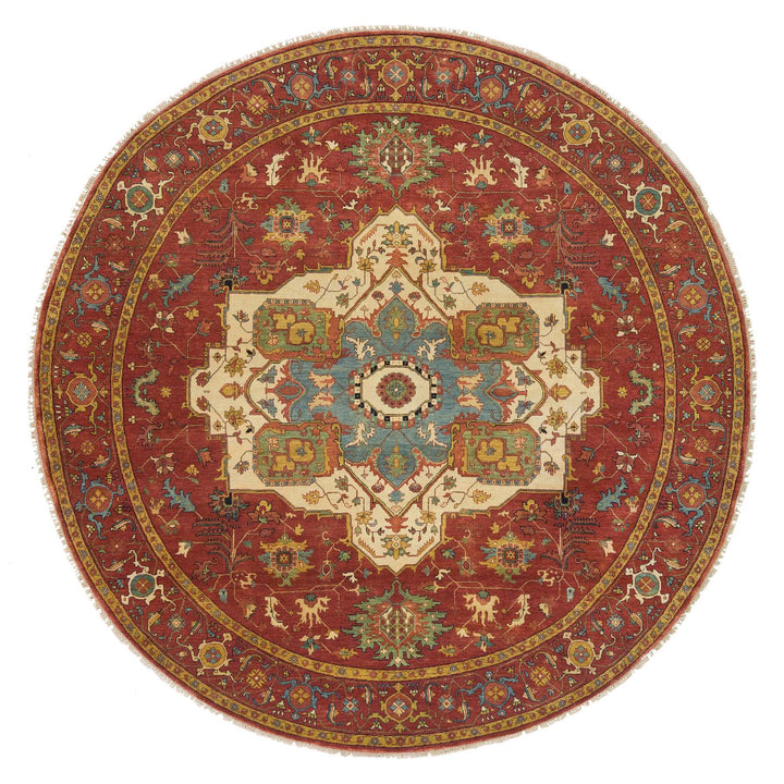 10'0" x 10'0" New Hand Knotted Red Wool Round Oriental Rug - MOA10265513