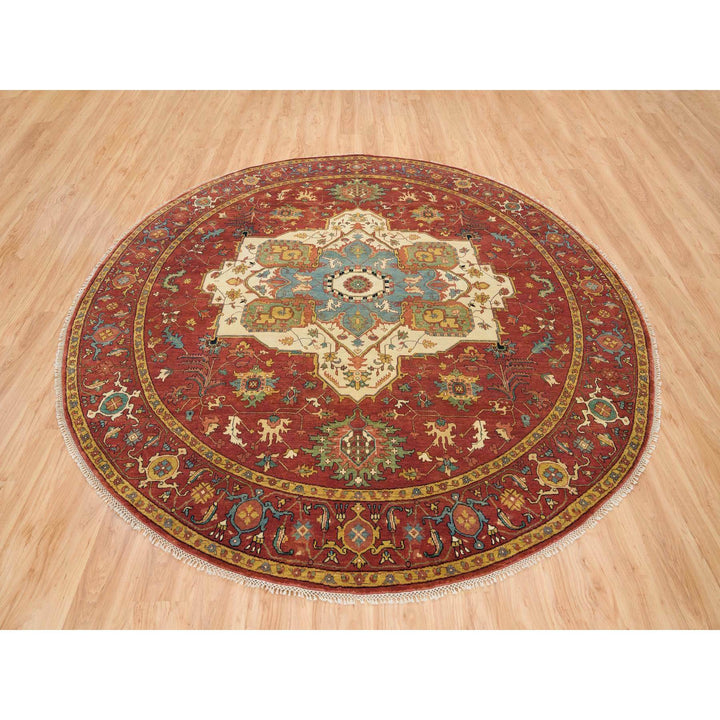 10'0" x 10'0" New Hand Knotted Red Wool Round Oriental Rug - MOA10265513