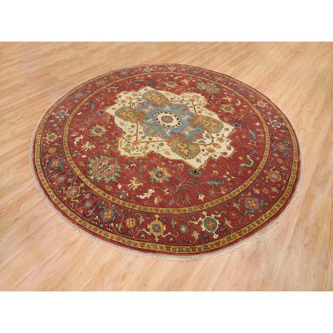 10'0" x 10'0" New Hand Knotted Red Wool Round Oriental Rug - MOA10265513