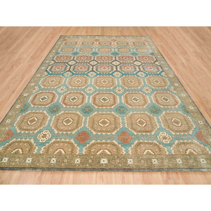 10'0" x 14'0" New Hand Knotted Green Wool Rectangle Oriental Rug - MOA10265539