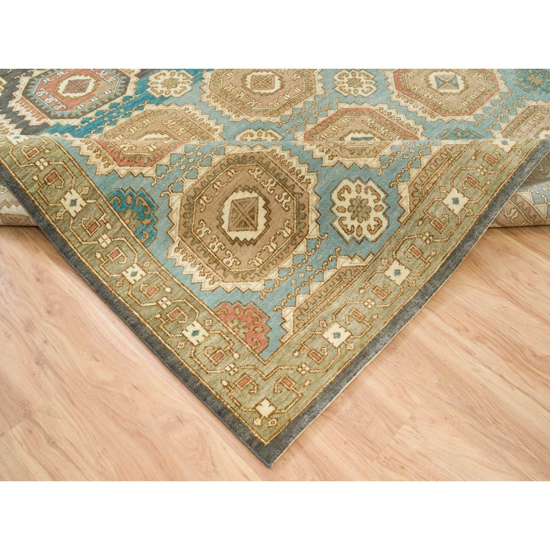 9'1" x 12'1" New Hand Knotted Green Wool Rectangle Oriental Rug - MOA10265543