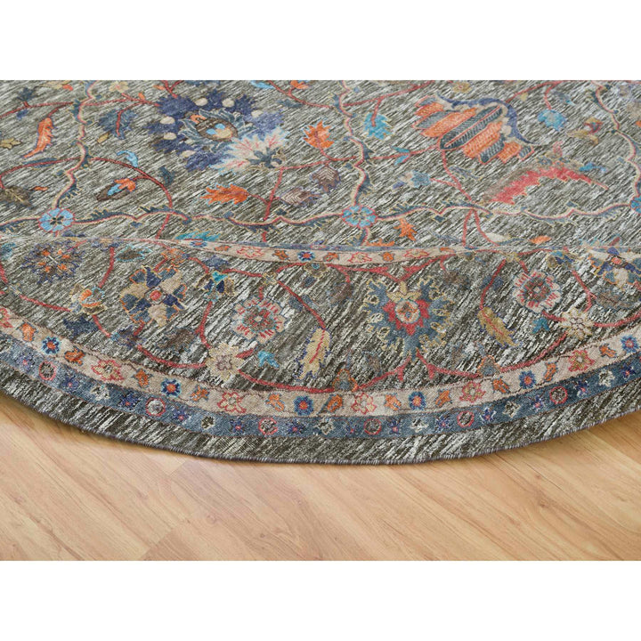 9'9" x 9'9" New Hand Knotted Brown Wool & Silk Round Oriental Rug - MOA10265544