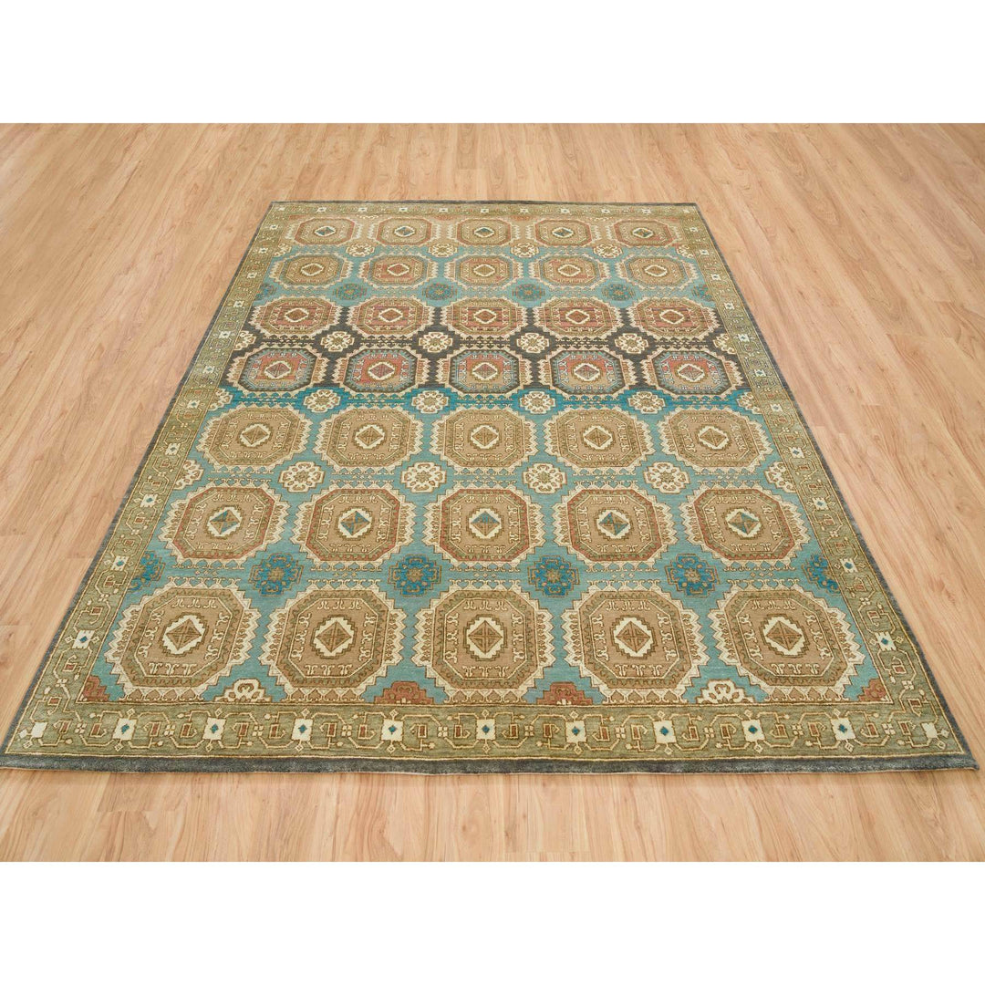 8'3" x 10'0" New Hand Knotted Green Wool Rectangle Oriental Rug - MOA10265545