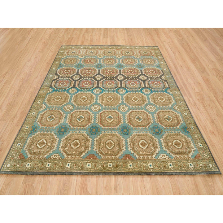 8'3" x 10'0" New Hand Knotted Green Wool Rectangle Oriental Rug - MOA10265545