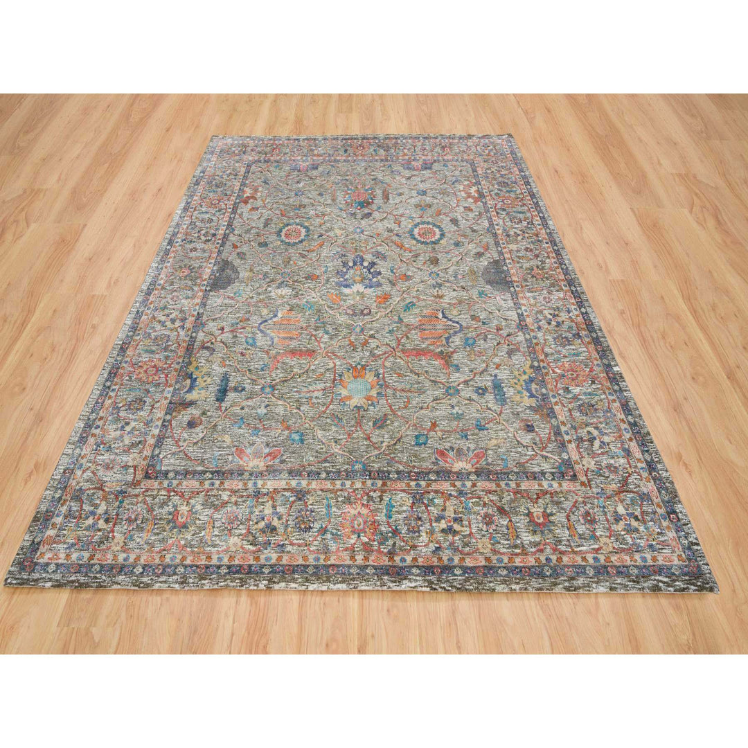 8'0" x 10'1" New Hand Knotted Brown Wool & Silk Rectangle Oriental Rug - MOA10265546