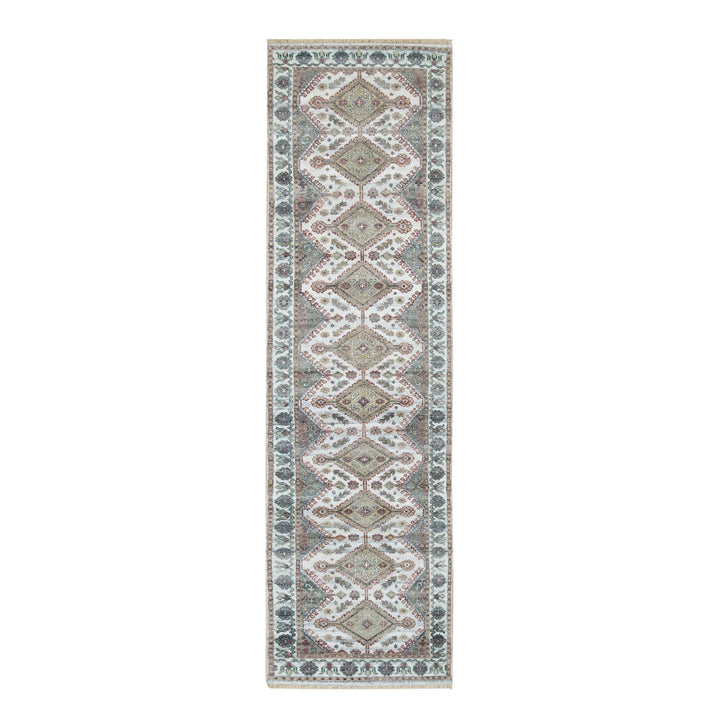 2'7" x 9'9" New Hand Knotted Ivory Wool Runner Oriental Rug - MOA10265574