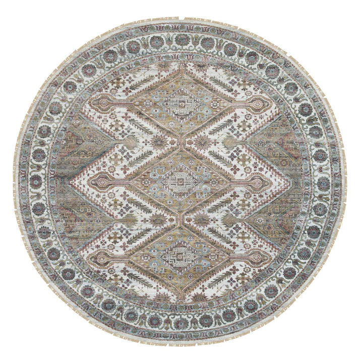 9'9" x 9'9" New Hand Knotted Ivory Wool Round Oriental Rug - MOA10265589