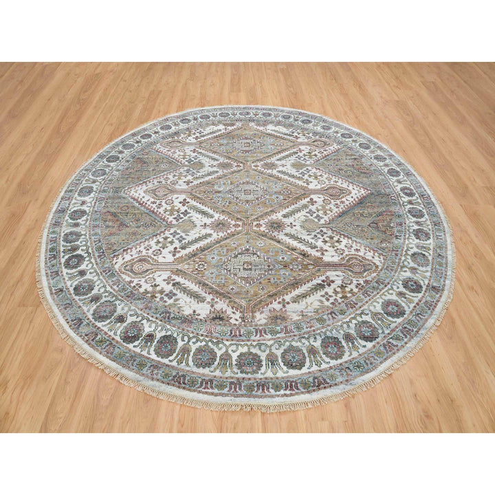 9'9" x 9'9" New Hand Knotted Ivory Wool Round Oriental Rug - MOA10265589