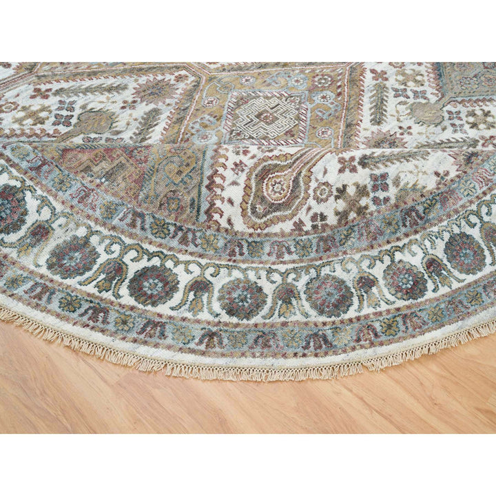 9'9" x 9'9" New Hand Knotted Ivory Wool Round Oriental Rug - MOA10265589