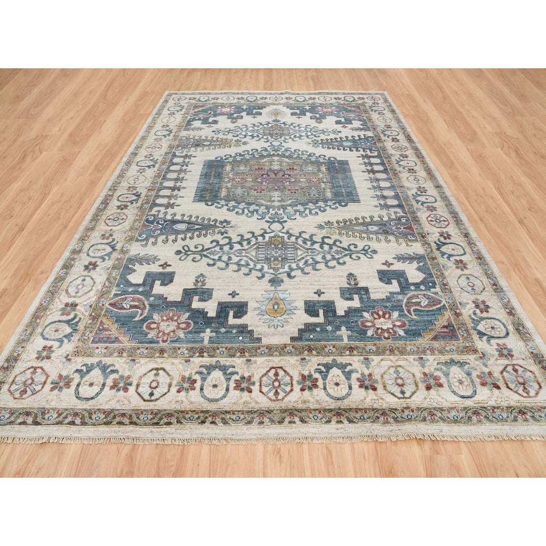 10'0" x 14'0" New Hand Knotted Ivory Wool Rectangle Oriental Rug - MOA10265595