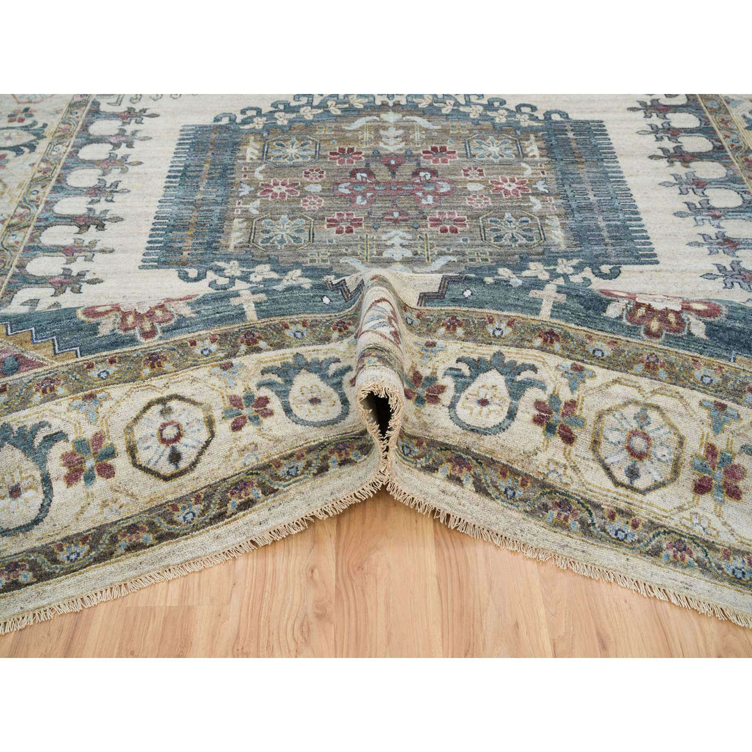 10'0" x 14'0" New Hand Knotted Ivory Wool Rectangle Oriental Rug - MOA10265595