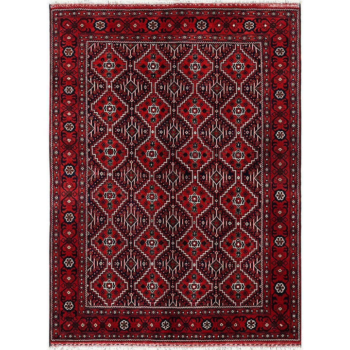4'11" x 6'7" New Hand Knotted Red Wool Rectangle Oriental Rug - MOA102655